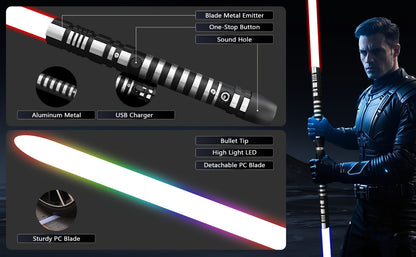 Light Up Dueling Saber 78" with 16 Color Lights & 3 Movie Sounds – 2-in-1 Dark Phantom Sword Single or Double Player – Halloween Cosplay Birthday Christmas Party Gift