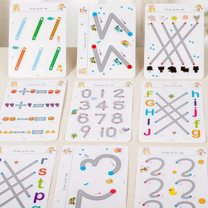 Wipe Clean Tracing Workbook for Kids — 64-Page Reusable Magic Exercise Book with 8 Color Pens & Eraser, Pen Control Writing Practice for Preschool Kindergarten Ages 3+, Back to School Gift