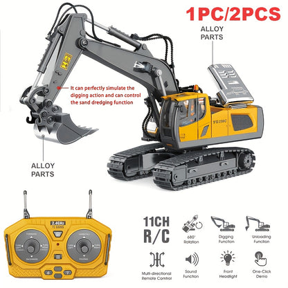 [Ideal Gift] 1pc/2pcs 1:24 Alloy Bulldozer, Dump Truck And Excavator (11 Channels), Capable of Forward, Backward, Left Turn, Right Turn, And Sound, for Indoor And Outdoor Use, Ideal Christmas Birthday Gift for Boys Girls