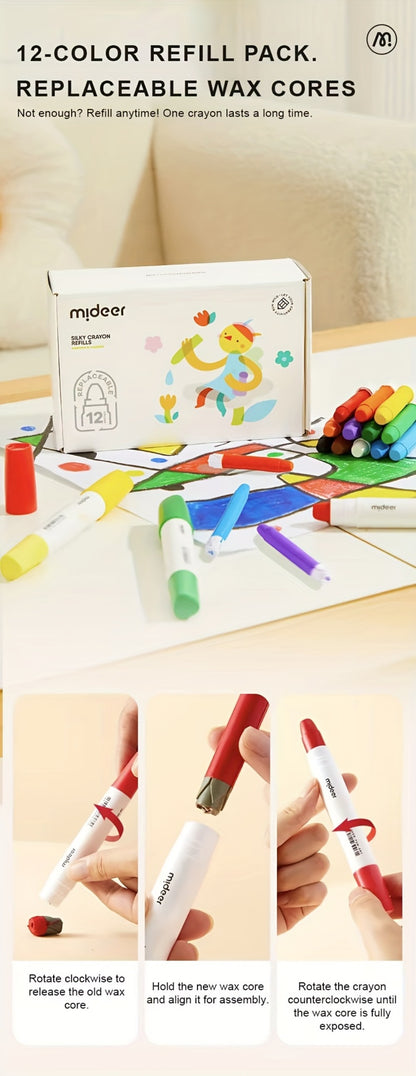 Silky Crayons 24 Colors Washable Quick-Dry Non-Toxic Jumbo Crayon Set for Kids Toddlers Artists Drawing Coloring Art Supplies Birthday Gift School Supplies