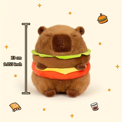 Capybara Plush Stuffed Animal Hamburger — Funny Cute Kawaii Capybara with Burger Hat Soft Plush Toy, Couch Pillow Doll, Unique Gift for Girls Kids Teens, Birthday Christmas Gift