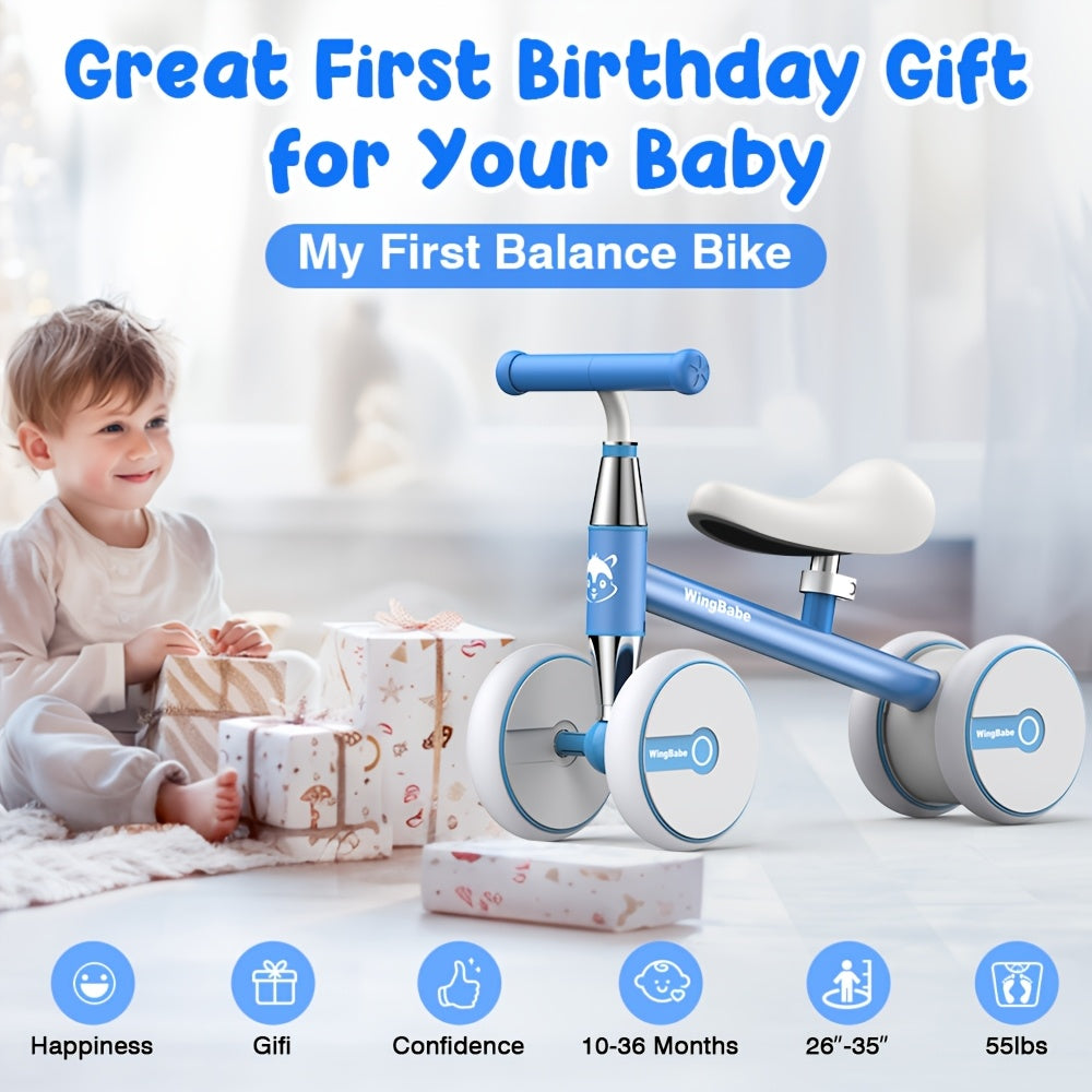 [Perfect First Birthday] Baby Balance Bike for 10-36 Month Toddler Boys & Girls, 4 Wheels Kids First Balance Bike, Perfect First Birthday & Children's Day Gifts
