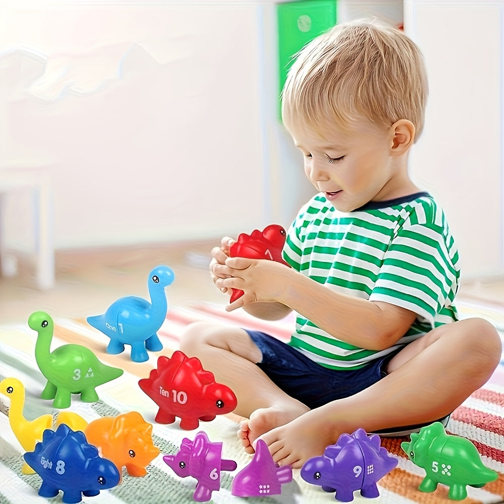 1 Box Dinosaur Number Toy 10 Pairs Retractable Plug-In Dinosaur Number Matching Toy Mathematics Enlightenment Counting Sorting Game for Infants And Toddlers Hand-Eye Coordination Training with Storage Bag Included Easter Gifts Bulk