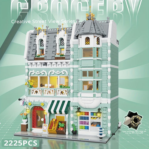 European Architecture Mini Building Blocks Set - City Market And Grocery Store Creative City Street Landscape Assembly Toy, 3 Levels Modular Architecture, Architecture Scene Model Building Blocks Set