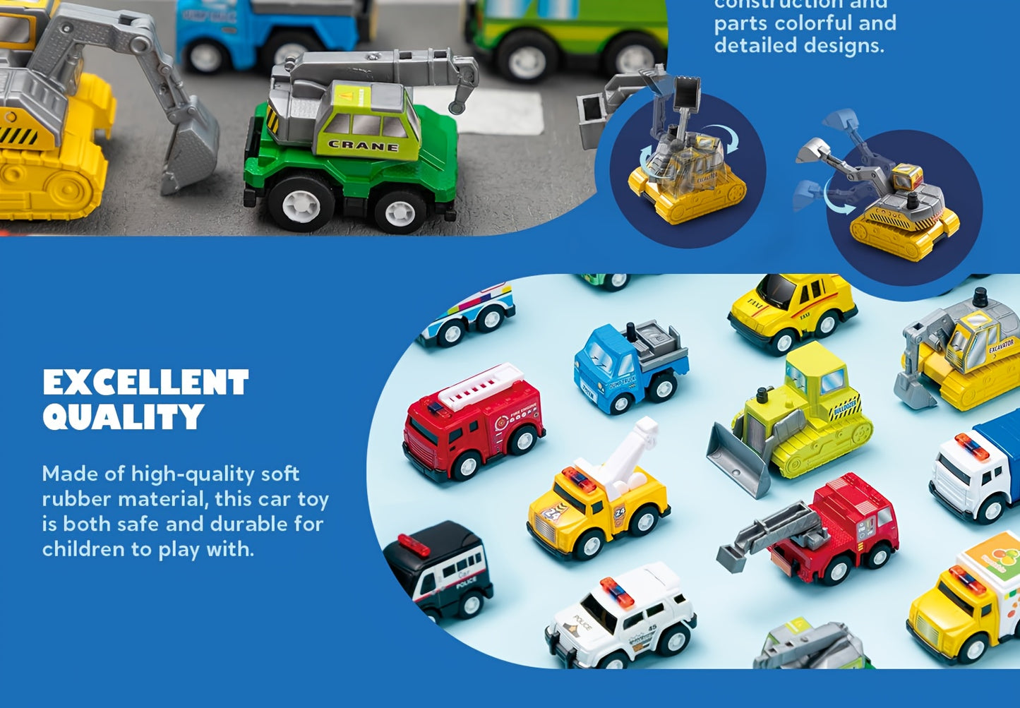 18pcs Pull Back City Cars And Trucks Toy Vehicles Set for Kids Age 3+, Friction Powered Cars Toys for Children, Boys, Girls' Educational Play, Goodie Bags Stuffers, Multi-Item Party Favor Packs for Children, Perfect Easter Christmas Gifts