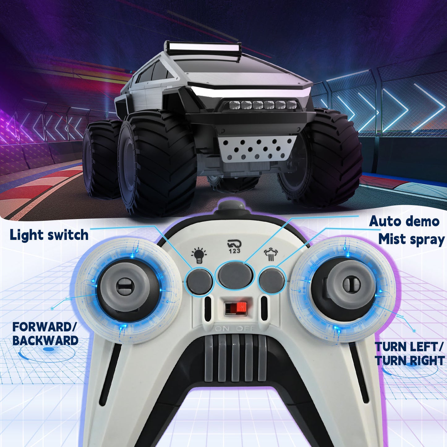 [1:14/ 1:18 RC Monster Truck Toy] 2.4GHz 4WD All Terrain RC Monster Truck Toy, Realistic Sound Effects, Off-Road Vehicle with Ergonomic Grip, Off-road Vehicle WithLED Lights, Music, Excellent Grip Big Wheels, Metal Body, Easter Gifts, Christmas Gift
