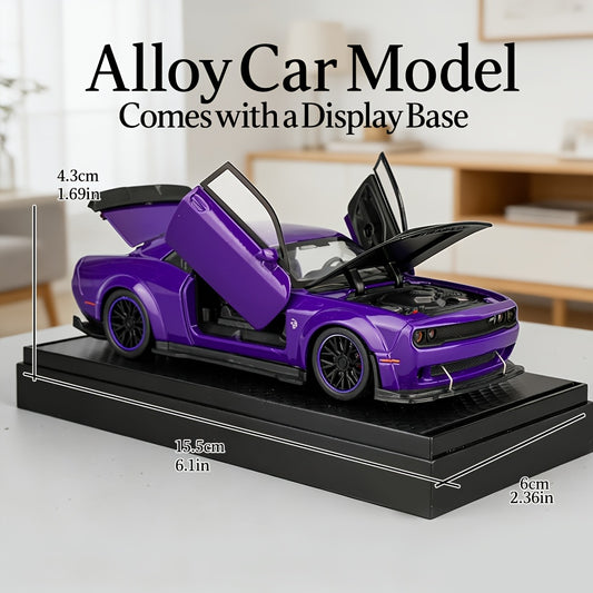 [Zinc Alloy Car Model] Purple Dodge Sports Car Zinc Alloy Car Model with Display Base - High Simulation Static Display Ornament with Openable Doors, Highly Restored Details, Ideal Home Desktop Decoration, Must-Have Collectible for Model Car Enthusiasts