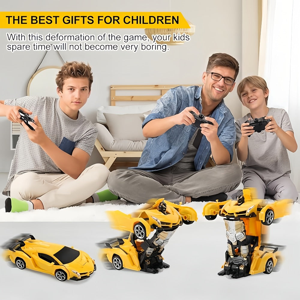 Transforming RC Stunt Car Robot for Kids – One-Button Deformation 360 Drift 2.4GHz Remote Control Toy with LED Lights Boys Gift Ages 3+ (Red/Blue/Yellow)