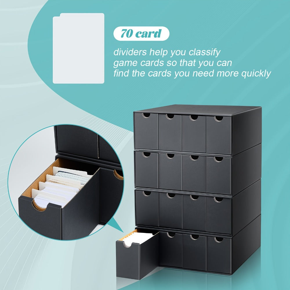 8000 Card Storage Box 4-Row Cardboard Organizer with Dividers & Label Stickers – Large Trading Card Box for TCG MTG Pokemon Sports Cards | Black 4-Row Card Storage