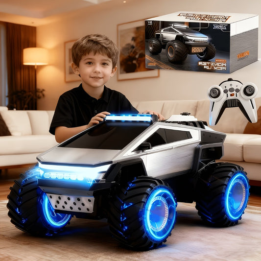 [Remote Control Off-Road] RC Monster Truck Toy 2.4GHz 4WD All Terrain RC Monster Truck Toy, 1:12 Remote Control Car, Realistic Sound Effects, Remote Control Off-Road Vehicle with Ergonomic Grip, Remote Control Off-Road Vehicle with LED Lights, Music, Exce
