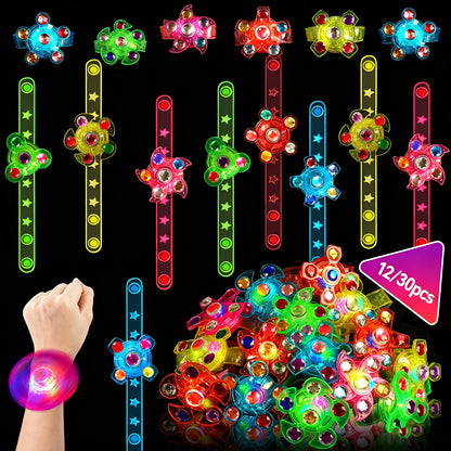 MEZHOBBY LED Illuminated Wristbands, Glowing Party Gifts, LED Light Fidget Spinner Wristbands for Children, Birthday Presents, Classroom Rewards, And Goodie Bag Fillers for Boys And Girls (12/30)