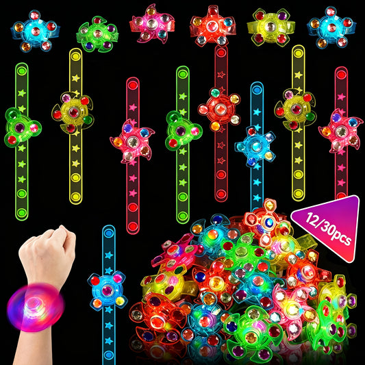 MEZHOBBY LED Illuminated Wristbands, Glowing Party Gifts, LED Light Fidget Spinner Wristbands for Children, Birthday Presents, Classroom Rewards, And Goodie Bag Fillers for Boys And Girls (12/30)