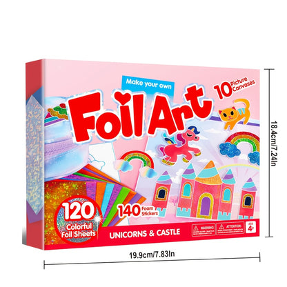 Foil Art Kit for Kids, Arts & Crafts Supplies, 10 Unique Designs&120 Colorful Foil Sheets, Mess Free Coloring, Foil Foam Stickers, Creative Travel Toys, Christmas Birthday Gifts for Boys And Girls