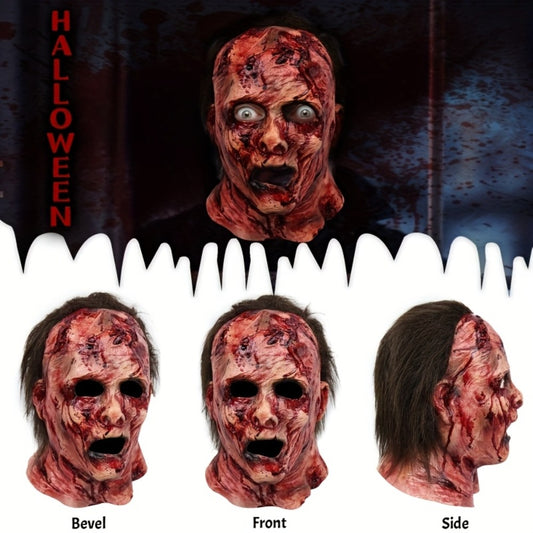 [Halloween] Creepy Halloween Latex Mask - Bloodied Skull & Decayed Face Design for Cosplay, Rave Events & Stage Shows, Horror, Party Gear