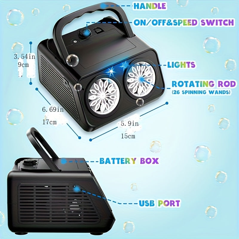 Automatic Bubble Machine, Bubble Blower With 2 Fans 20000+Bubbles Per/Min, Electric Bubble Maker For Kids Toddlers, Operated By Batteries, Includes Bubble Solution, Bubble Toys For Outdoor.