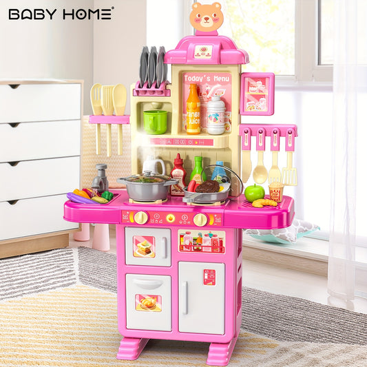 BABY HOME Play Kitchen Playset - Pretend Play Kitchen Accessories for Ages 3+, Interactive Toy Play with Lights & Sounds, Indoor Playset Christmas Birthday Holiday Gift Toy (Accessory Colors May Vary)