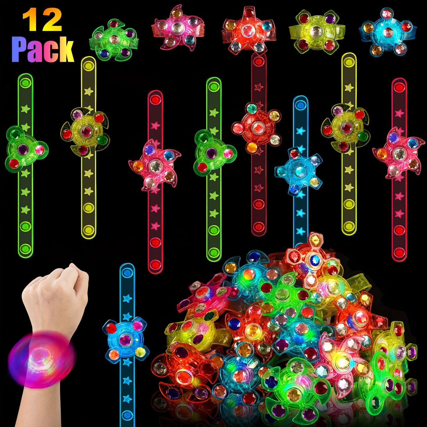 MEZHOBBY LED Illuminated Wristbands, Glowing Party Gifts, LED Light Fidget Spinner Wristbands for Children, Birthday Presents, Classroom Rewards, And Goodie Bag Fillers for Boys And Girls (12/30)