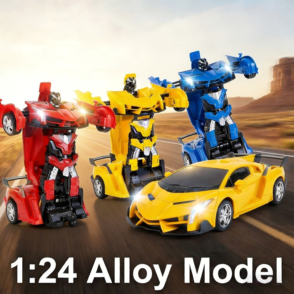 Transforming RC Stunt Car Robot for Kids – One-Button Deformation 360 Drift 2.4GHz Remote Control Toy with LED Lights Boys Gift Ages 3+ (Red/Blue/Yellow)