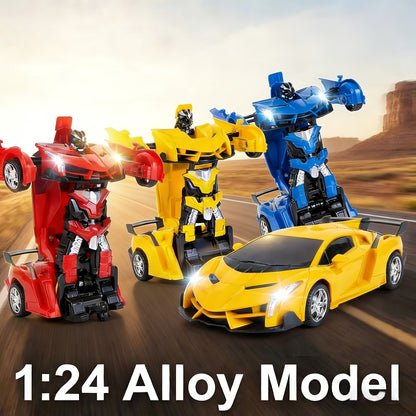 Transforming RC Stunt Car Robot for Kids – One-Button Deformation 360 Drift 2.4GHz Remote Control Toy with LED Lights Boys Gift Ages 3+ (Red/Blue/Yellow)