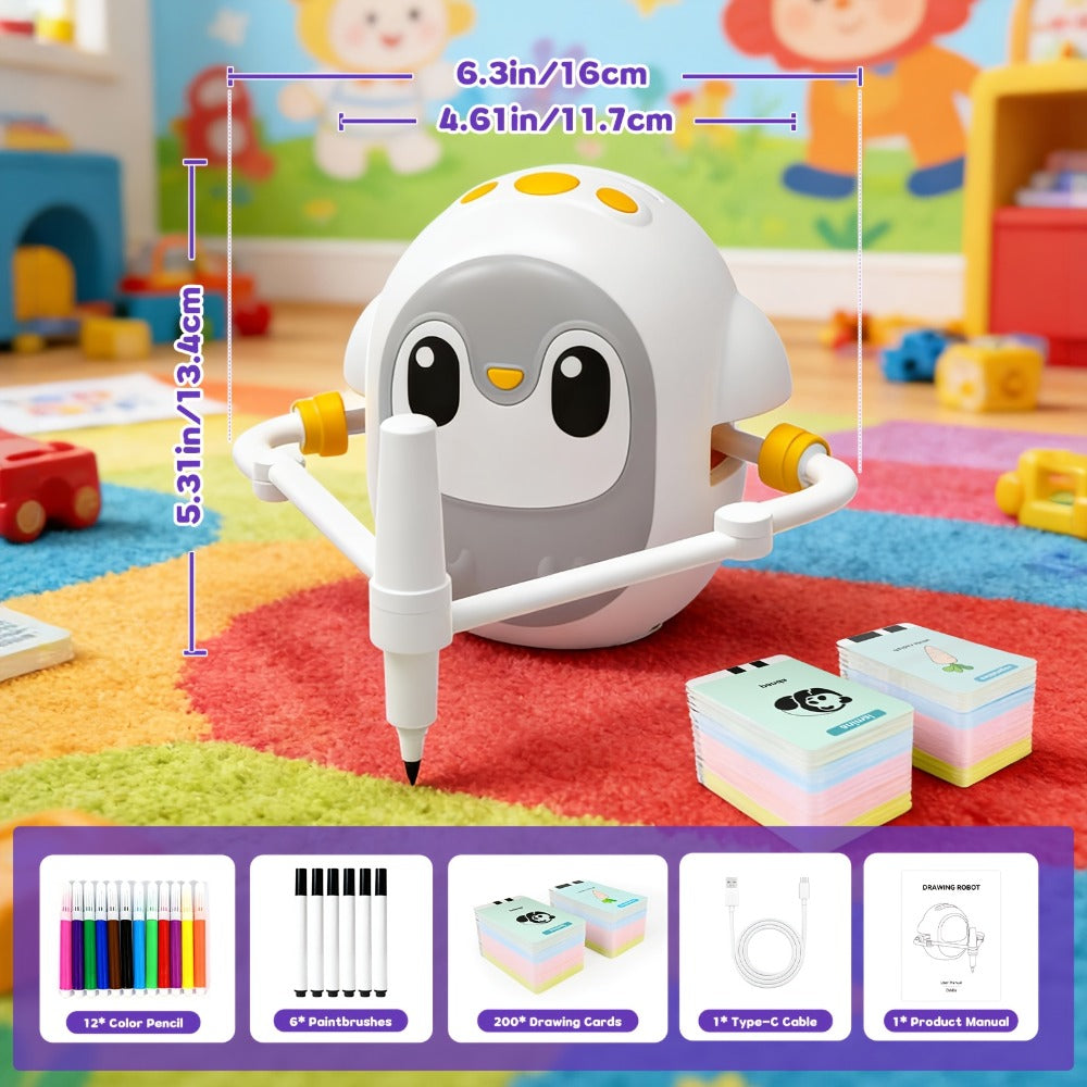 Drawing Robot for Kids with 200 Learning Cards & 12 Color Pens | Interactive Educational Toy, Tablet-Free Drawing Game, Step-by-Step Lessons, Suitable for Boys & Girls Ages 3+, ABS Material, USB Charging