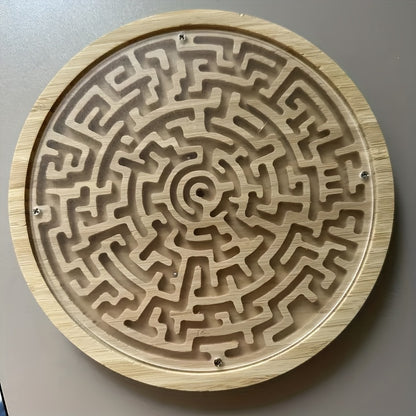 A Large Round Wooden Maze with PC Steel Ball, Balance Maze Board, Two Metal Ball Challenges And Maze Puzzles Is Used to Improve Concentration And Train Wooden Balance Board, Metal Ball Challenges And Puzzle Games, Which Is Suitable for Brain Training