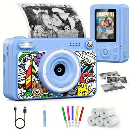 Kids Instant Print Camera - 1080P HD, 5 Rolls Paper And 32GB Card, Ideal Gift for Boys And Girls Age 3-14