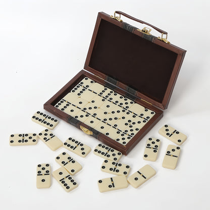 Domino Set -28 Classic Black Dominoes Boxed | Thanksgiving, Halloween, Christmas Ideal Gift | Durable Plastic Dominoes And Leather Storage Box, Portable Design Suitable for Family Games, Party Group Games. Elegant Packaging, Advanced Card Surface