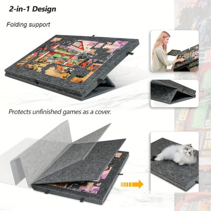 Large Puzzle Board for 1000 Piece Puzzles with 6-Drawer Sorting System – Foldable Jigsaw Table with Built-In Stand, Protective Cover & Tile Storage, Portable Puzzle Workstation for Adults (Gray / Light Gray)