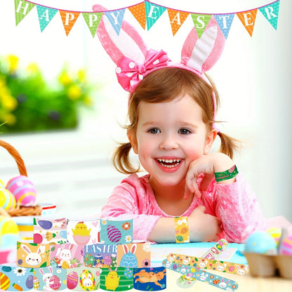 Easter Slap Bracelets for Kids 72 Pcs – Easter Basket Fillers, Egg Fillers, Classroom Prizes & Party Favors for Boys & Girls – PVC Snap Bracelets Bulk for Easter Celebrations & School Rewards