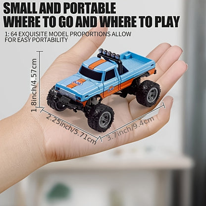 Mini RC Truck, 1:64 Scale Monster Truck Car with Lights, 2.4Ghz, Mini Alloy Monster Truck RC, Speed/Steering Adjustable