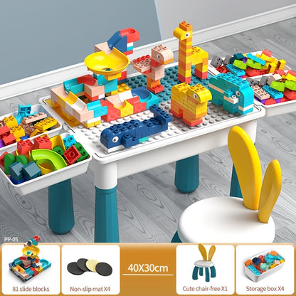 Kids All-in-One Activity Table - Multifunctional Kids Play Table with Building Blocks - Durable ABS Plastic Construction, Space-Saving Corner Design with Green Legs & White Tabletop - Suitable As Halloween, Christmas, Thanksgiving, New Year's Day