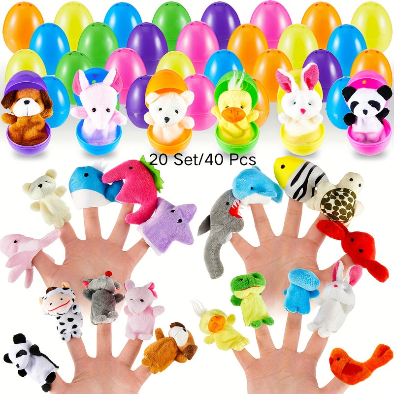 20 Set/40pcs Finger Puppets with Eggs Prefilled Egg with Cartoon Animal Puppets Toys Back to School Soft Plush Dolls Props for Party Basket Stuffers (Cute Style)