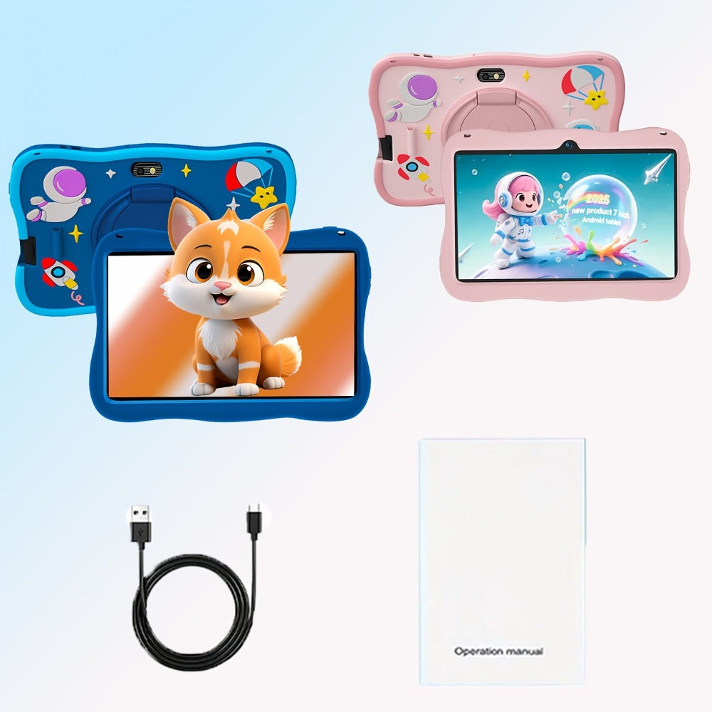 7-inch Kids Tablet - 2026 Upgraded Version Android 14 Kids Tablet with Protective Case, 5GB RAM + 32GB Storage, Blue and Pink, WiFi, BT, YouTube Support, Ideal Gift for Toddlers, Google Kids Space, Parental Controls
