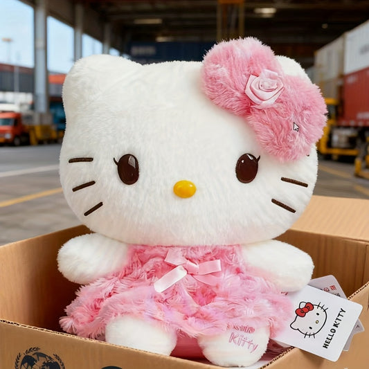 (Authorised) 1pc Sanrio Kawaii Hello Kitty Pink Rose Dress Bow Plush Toy Soft And Cute Suitable for Birthday Gifts Christmas Gifts And Other Holiday Surprise Gifts