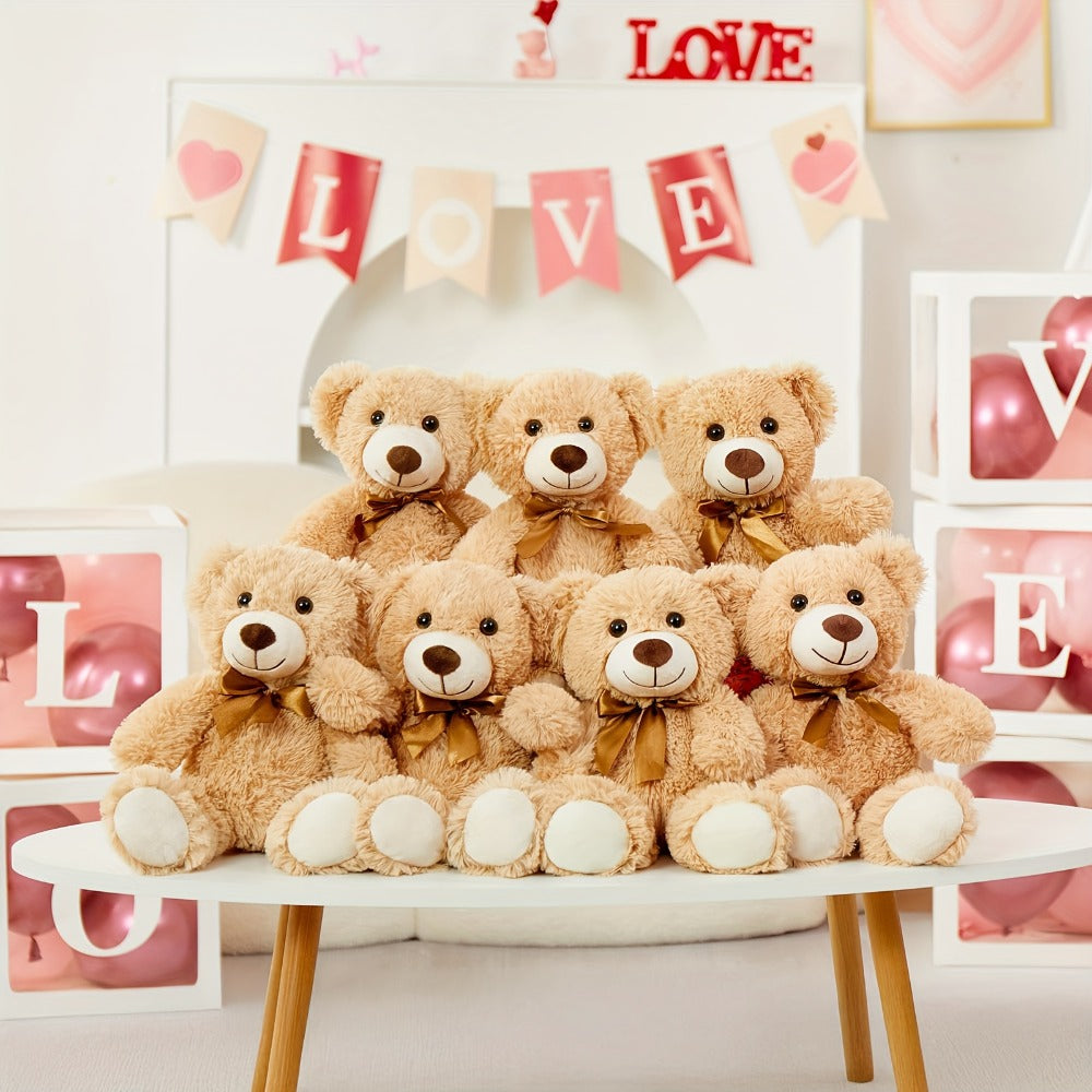 Bulk Teddy Bears Set 8 Pack 11 Inch Soft Stuffed Bear Plush Toys for Baby Shower Decorations Party Favors Classroom Prizes Kids Birthday Gifts Dark Brown and Khaki