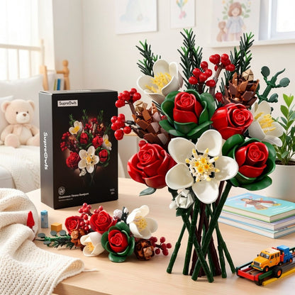 DIY Flower Bouquet Building Kit for Girls & Women – Rose & Lily Brick Set, Healing Series Desk Decoration, Buildable Artificial Flowers, Unique Mother's Day Birthday Valentine's Christmas Gift for Teens Adults