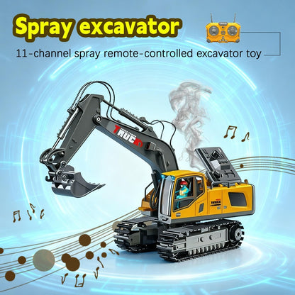 RC Excavator Toy 1:24 Scale 2.4GHz 9-Channel with Alloy Metal Cap Lights Sound Rechargeable Battery, Remote Control Construction Truck for Boys Ages 6+, Birthday Christmas Gift Multiple Colors