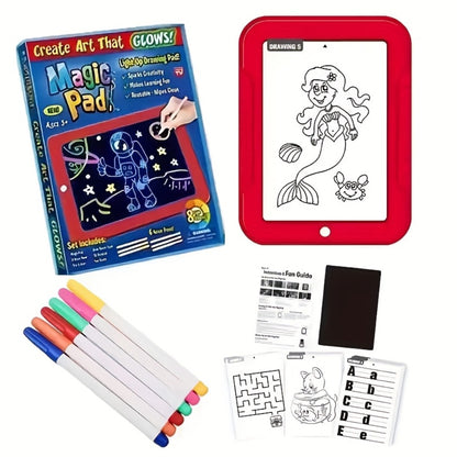 Light Up Drawing Board for Kids LED Doodle Art Set with Colorful Markers & 30 Cards Ages 3-8 – Battery-Powered Glow Writing Board | Birthday Christmas Travel Activity Gift for Boys & Girls