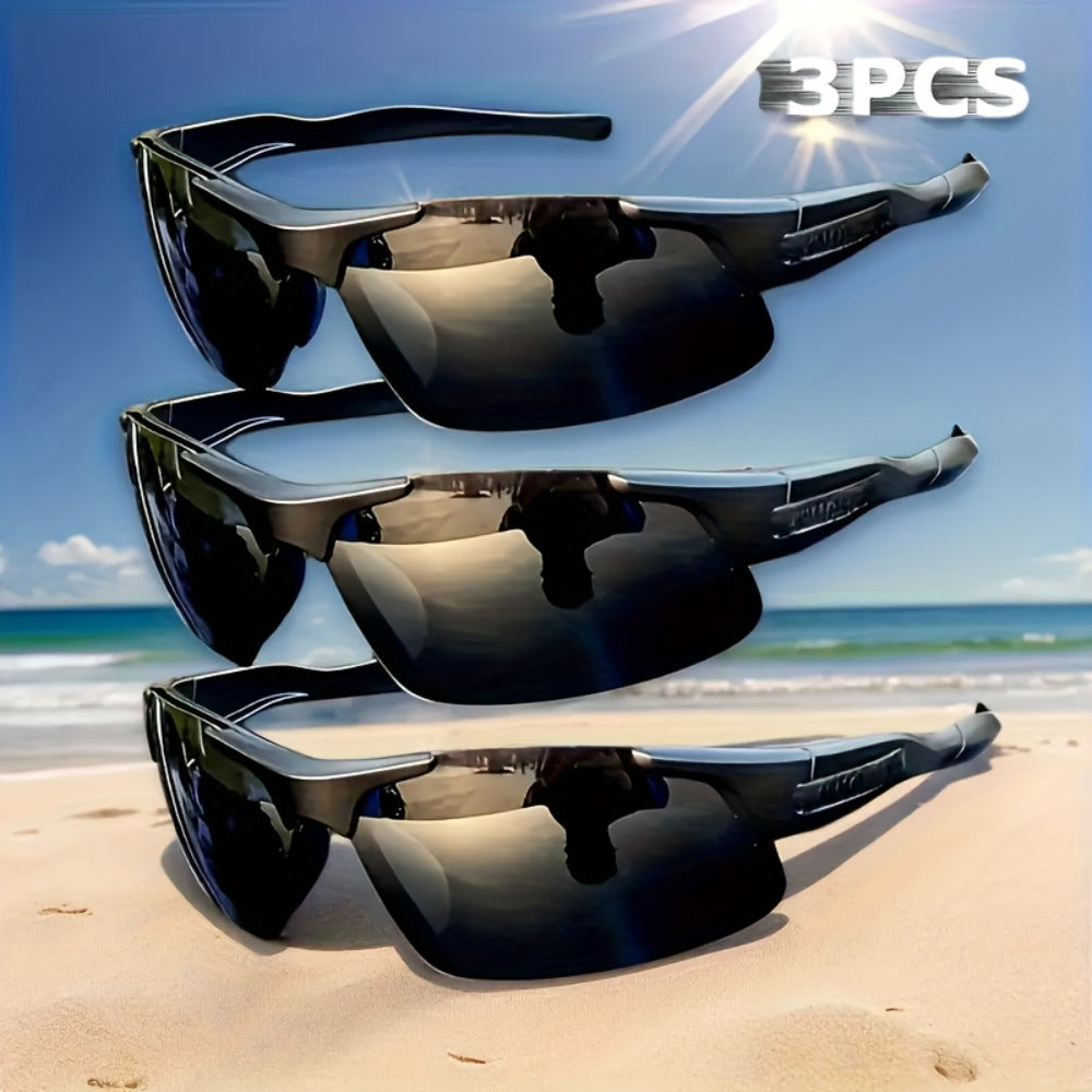Men's Polarized Sunglasses 3 Pack - Half Frame Anti-Glare Driving Glasses, Wide Frame Lightweight UV400 Fashion Eyewear for Men, Set of 3
