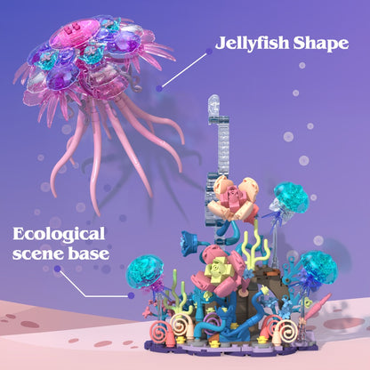 Jellyfish Building Block Model 526pcs – DIY Ocean Brick Assembly Kit for Adults & Teens, Aesthetic Desk Shelf Decor Display, Unique Creative Gift for Valentine's Day Birthday Christmas Halloween