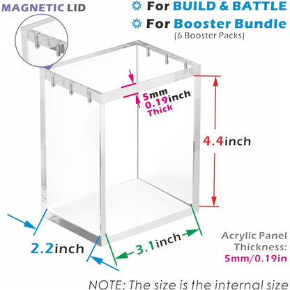 1 Pack/ 2 Pack Acrylic Case For PKMN Booster Bundle - Magnetic Clear Protective Display Box With UV Protection - Fits Scarlet & Violet, Prismatic Evolutions, 151, Paldean Fates & More 6-Pack Bundles