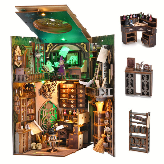 DIY Book Nook Kit School Supplies, 1pc Master's House Theme 3D Wooden Puzzle, Bookshelf Insert Decor Alley with LED, Vintage Bookend Model Cool Room Decor Cheap Stuff, Local Warehouse, Special Birthday Gift for Adults Teens, Clearance and Closeout Deal