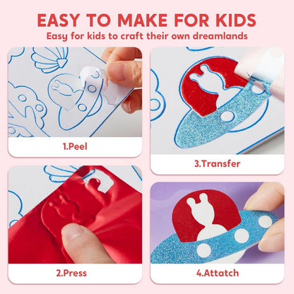 Foil Art Kit for Kids, Arts & Crafts Supplies, 10 Unique Designs&120 Colorful Foil Sheets, Mess Free Coloring, Foil Foam Stickers, Creative Travel Toys, Christmas Birthday Gifts for Boys And Girls