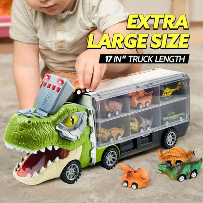 13 Packs Super Value Dinosaur Truck Toys for Kids, Transport Carrier Truck with Sound & Light, Dinosaur Truck with 12 Pull Back Cars, Small Dinosaur Cars Set with Friction Powered, Christmas Birthday Gifts Toys for 3+ Year Old Boy