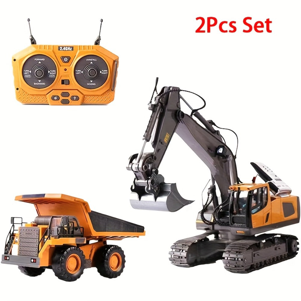 RC Excavator Toy Set for Kids – Remote Control Construction Vehicles with Metal Shovel, LED Lights & 1200mAh Battery, Boys Gift Ages 6+