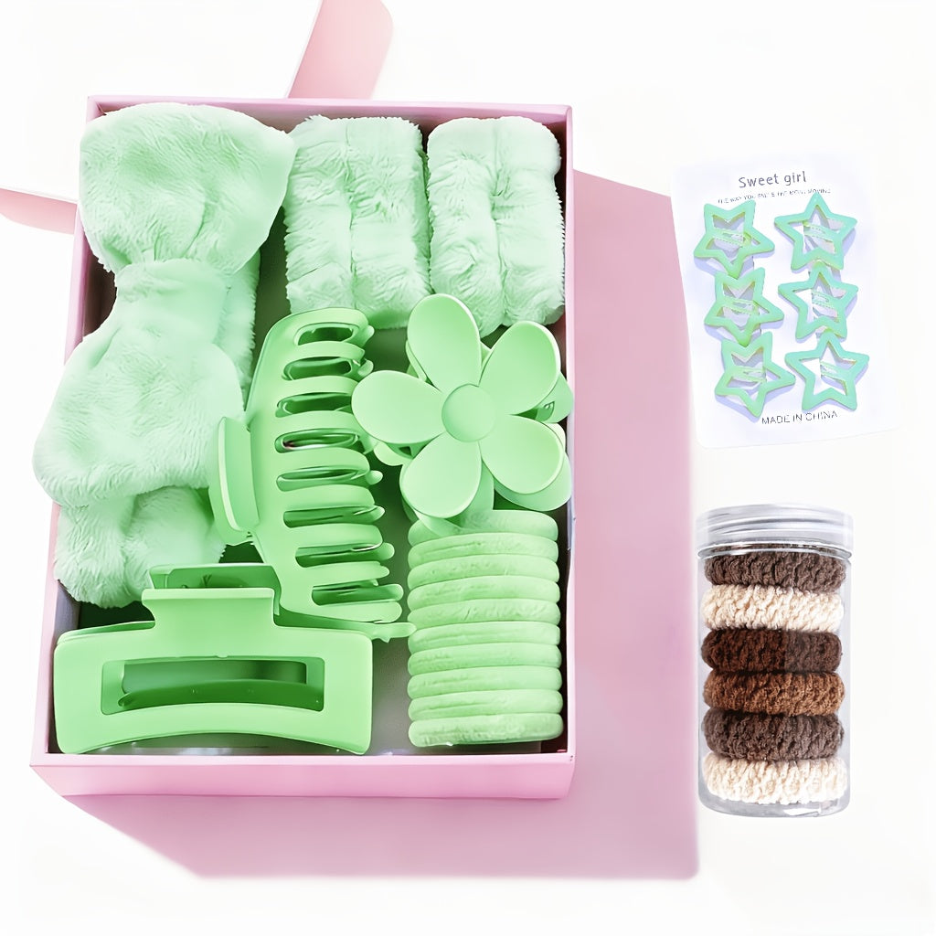 A Combination Set Of Various Fine Headbands, Hair Hoops, Hair Clips, And Hair Rings, Multi-color, Matte, Grip Clips, Elastic, with Bowknot, Fragrance-free, Suitable for Relaxing Textured Hair, Normal Hairstyles, Face Washing And Bathing, Ideal Gift.