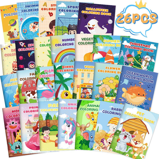 Coloring Books for Kids Ages 3+ – 26 Pack Bulk Set with Dinosaur, Mermaid & Animal Designs, Birthday Party Favors Goodie Bag Stuffers, Classroom Activity Supplies for Boys & Girls