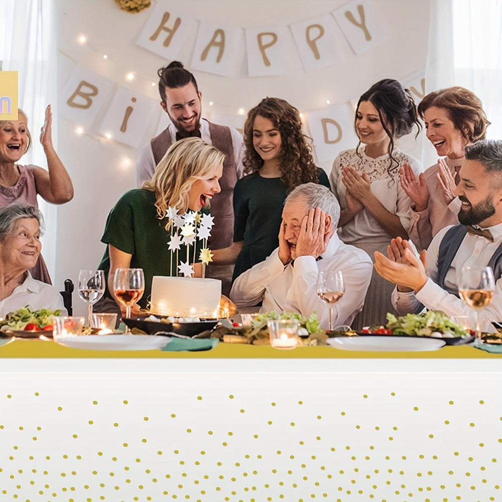 Disposable Tablecloth & Table Runner Set 10 Pack White & Gold Plastic Party Table Covers for Wedding, Birthday, Graduation, Anniversary – Elegant Party Decorations Bulk