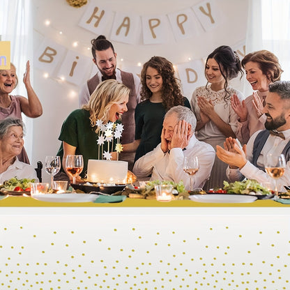 Disposable Tablecloth & Table Runner Set 10 Pack White & Gold Plastic Party Table Covers for Wedding, Birthday, Graduation, Anniversary – Elegant Party Decorations Bulk