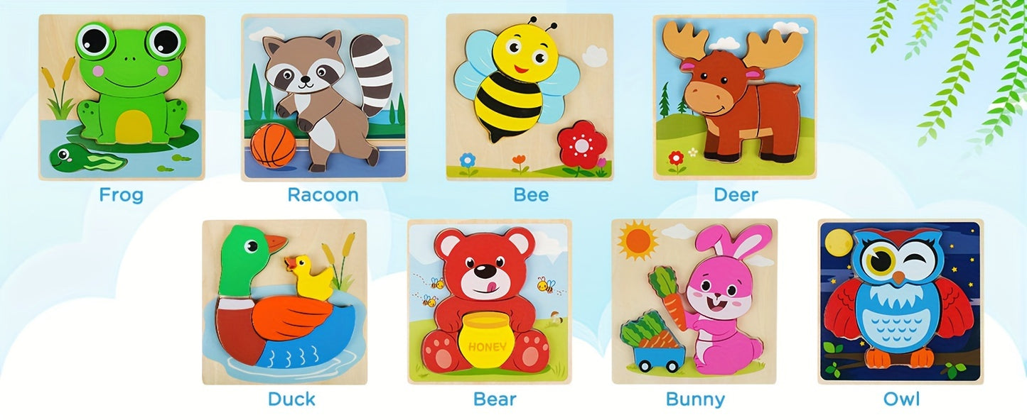 Wooden Puzzles For Toddlers Baby Infants 12 Months+, 8 Pack Animal Puzzles Toys For Boys Girls Colors & Shapes Cognition Skill Learning, Learning Toys, Preschool Educational Tools, Christmas Birthday Thanksgiving Day Gifts Present